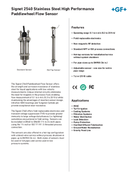 Thumbnail of document Data Sheet - 2540 Paddlewheel Flow Sensor